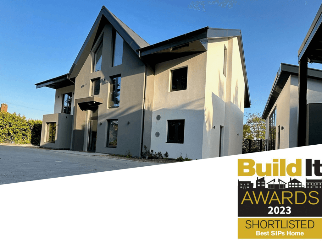 Colchester SIPs Self build project front view shortlisted for passive standards build it awards 2023