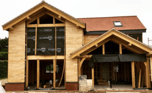 External view of a self build home utilising a SIP system with Oak frame