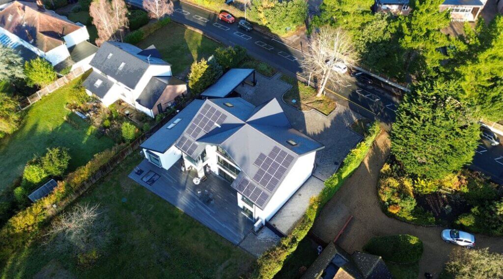 Ariel view of Munoz House a self build passive house in Colchester