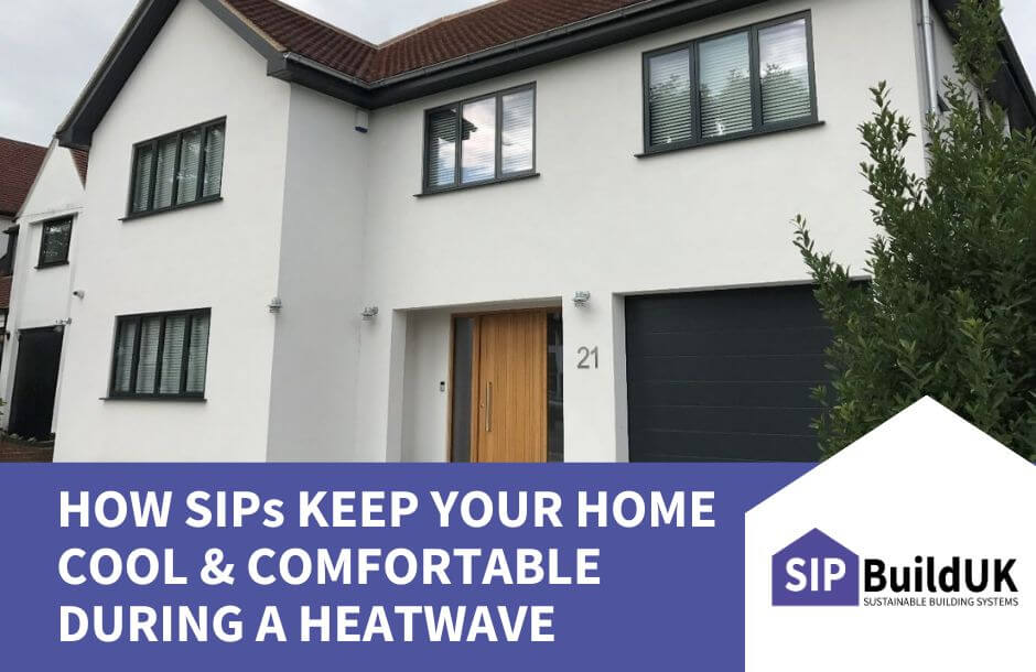 Modern SIP-built home in summer sunshine, showcasing energy-efficient design that stays cool during a heatwave.