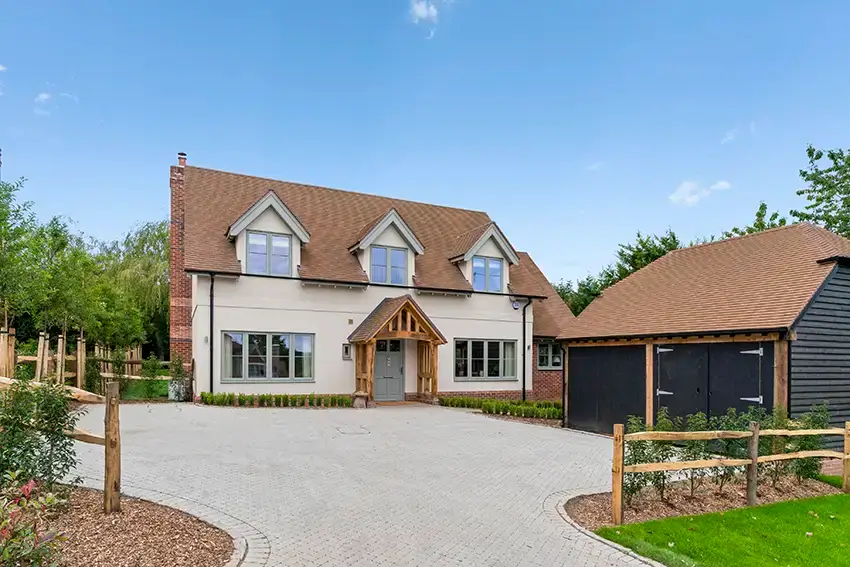 Elegant façade of bespoke SIP property by Hawksmoor Homes.